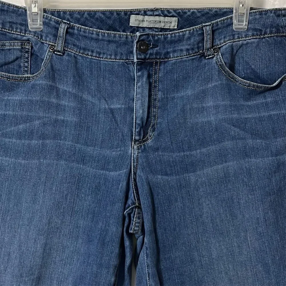 Chico’s Platinum Denim Jeans Size 2.5 Stretch Ultimate Fit Barely Flare